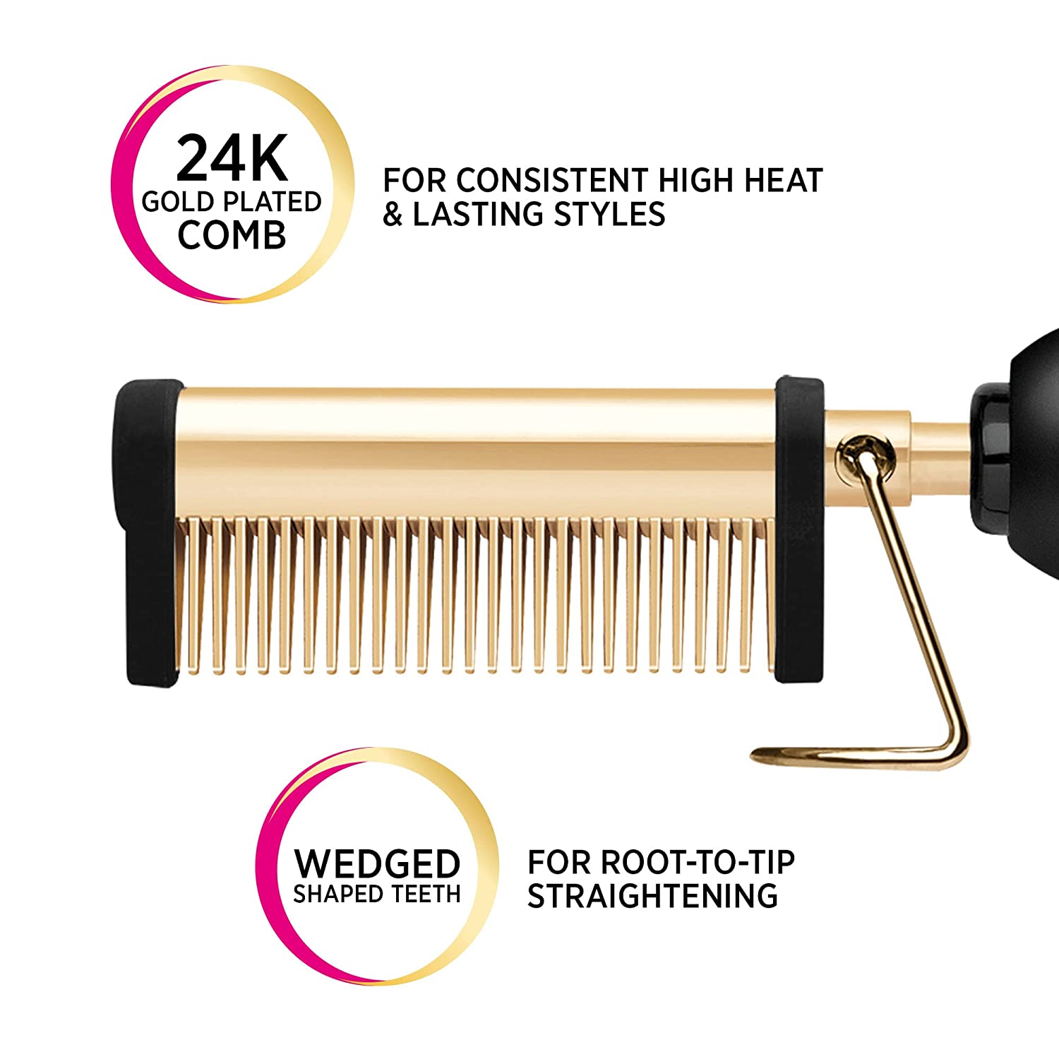 Gold Pressing & Styling Comb: Effortless Lifting and Straightening for Perfect Hair Styling